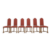 Suite de 8 chaises style Louis XIII en chêne et tissu
