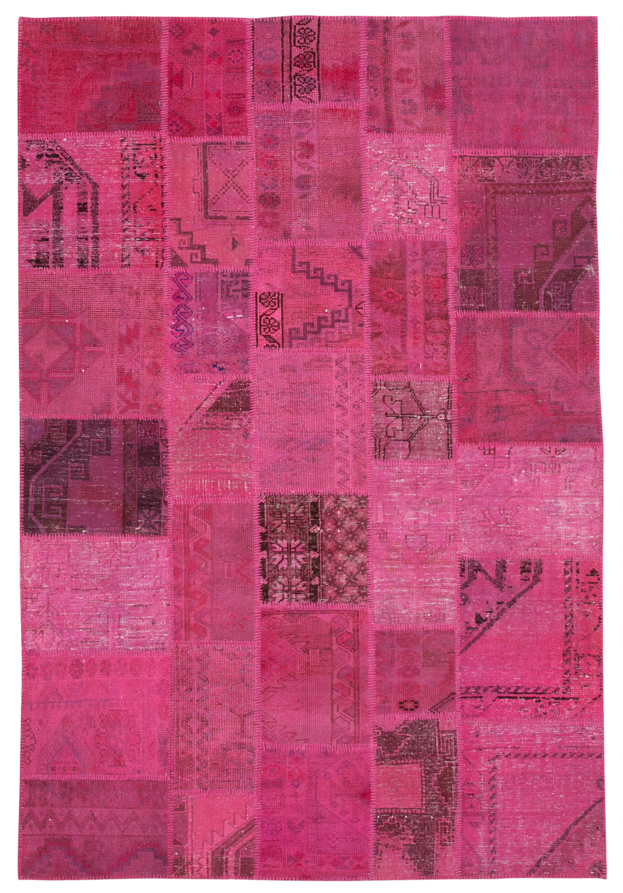 Handwoven anatolian contemporary 203 cm x 302 cm pink patchwork carpet
