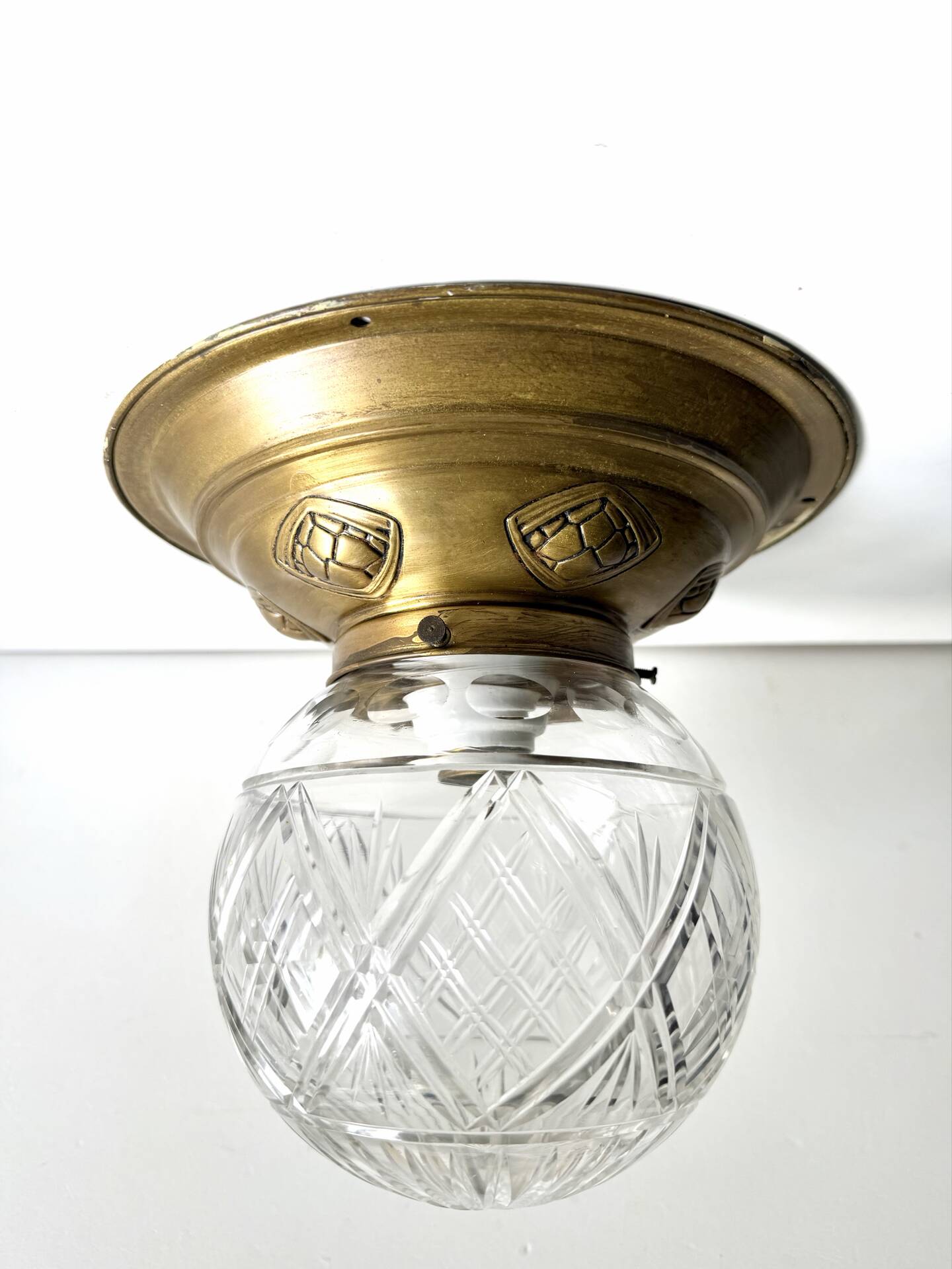 Scandinavian Art Deco Ceiling Lamp in Brass & Glass