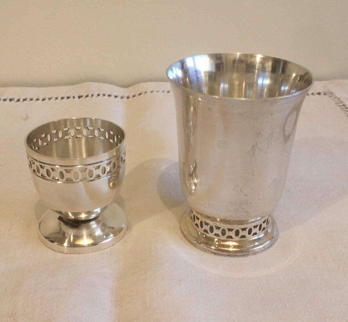 Silver-plated egg cup and tumbler set