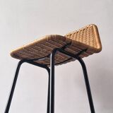 Low model stool of wicker and metal by Rohé Noordwolde, The Netherlands 1960's
