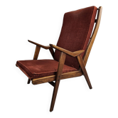 Teak armchair with red ribbed fabric Gelderlander Rob Parry