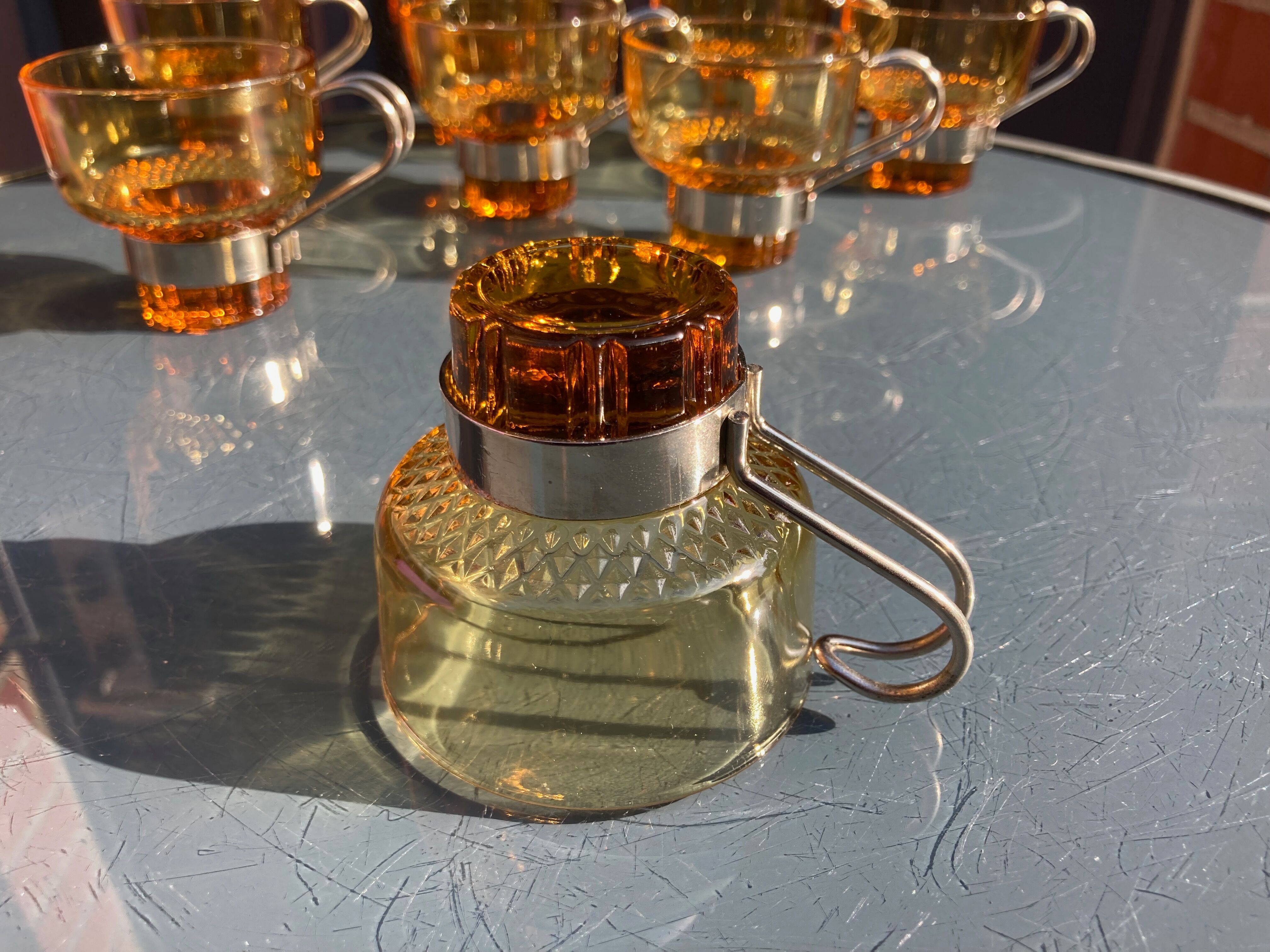 8 cups vintage steel and glass Italy