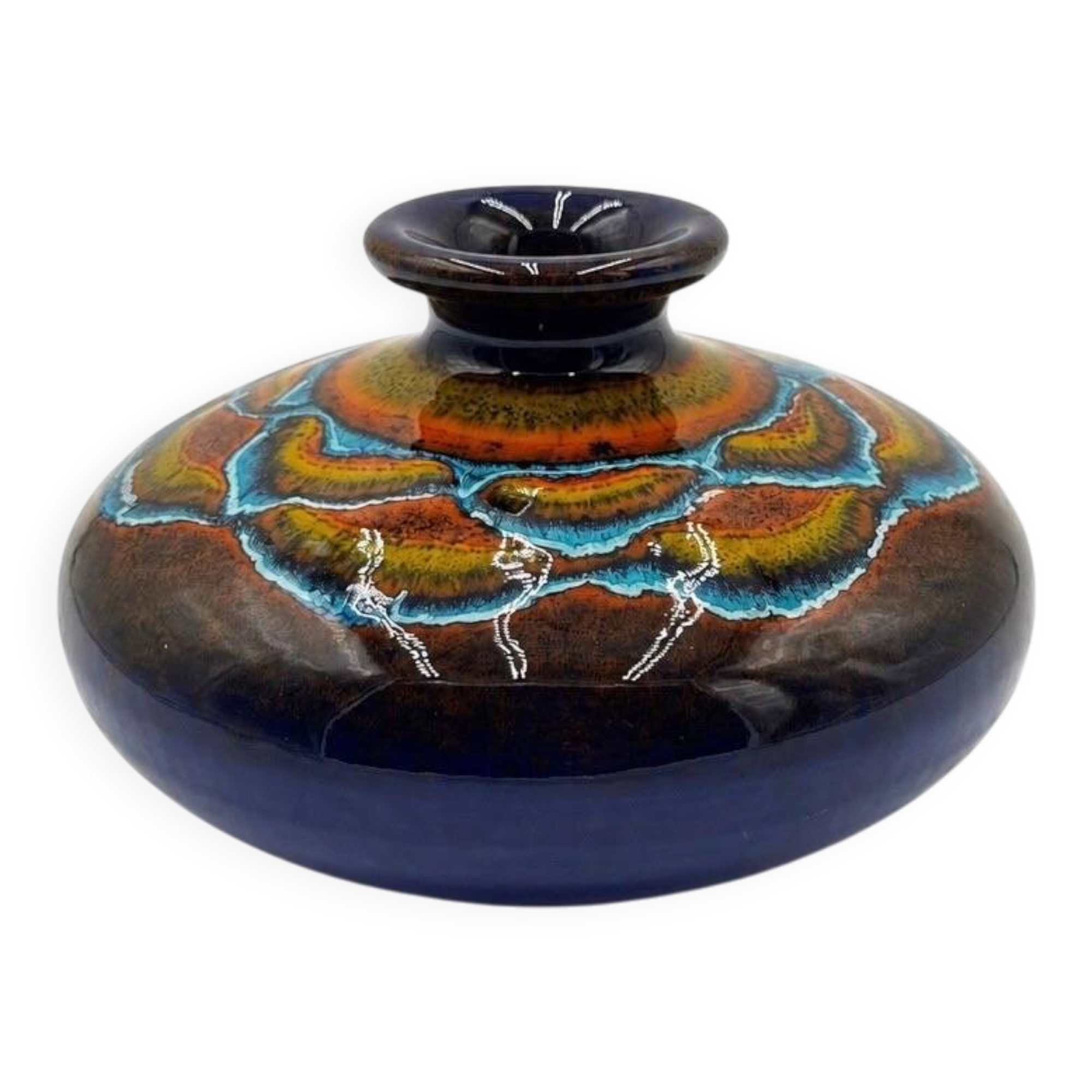 Vase galet en céramique émaillée polychrome vintage