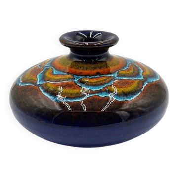 Vase galet en céramique émaillée polychrome vintage