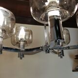 5-spoke chromed metal chandelier and smoked glass globes from Maison See Delmas 1970 vintage