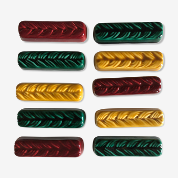 Lot assortiment 10 porte couteaux céramique vintage épis multicolores