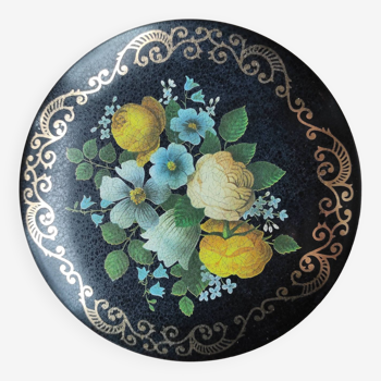 Boite ronde métallique à décor de fleurs