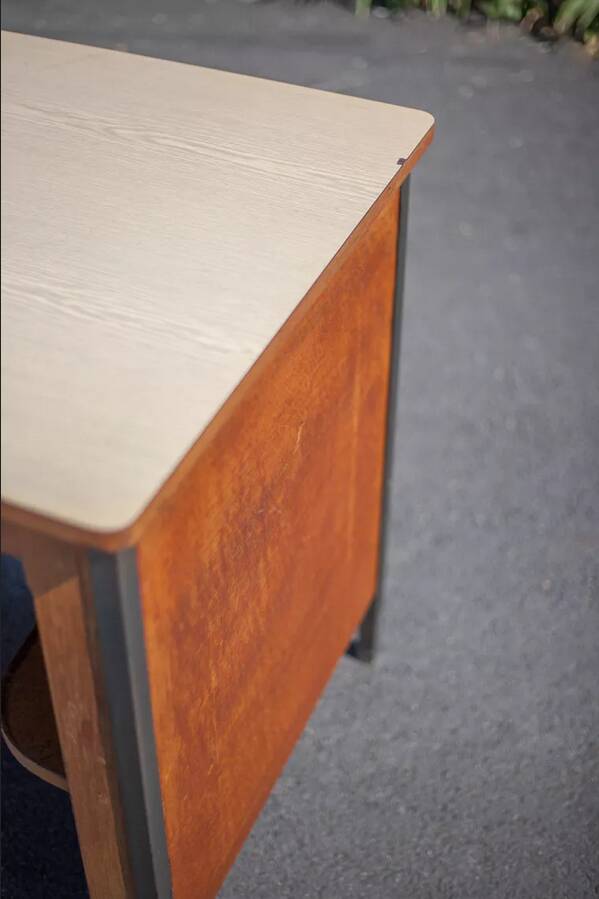 Wood and metal desk with Formica top, 50