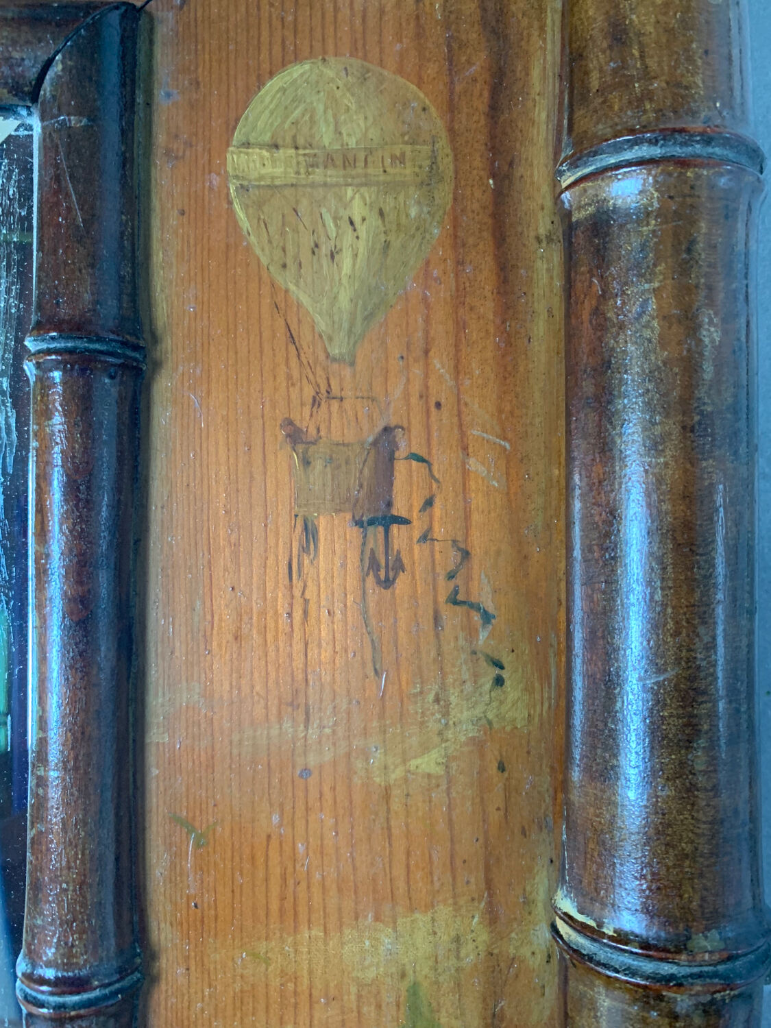 Bamboo wood mirror and 19th-century paintings