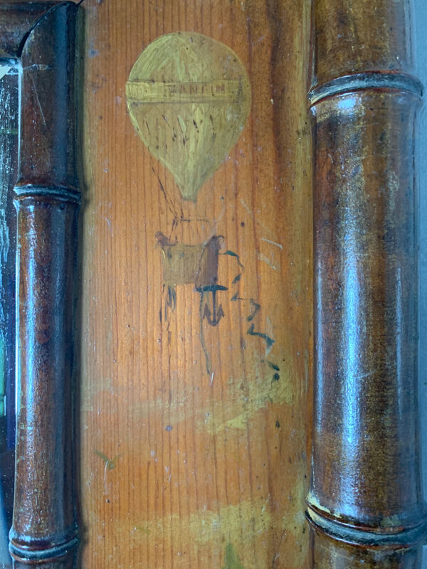 Miroir bois bambou et peintures XIXe