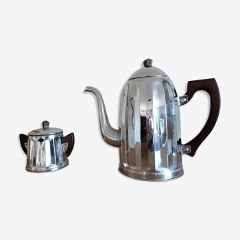 old coffee maker and its stainless steel sugar bowl