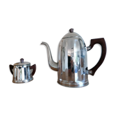 old coffee maker and its stainless steel sugar bowl