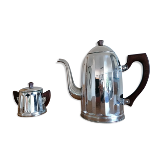 old coffee maker and its stainless steel sugar bowl
