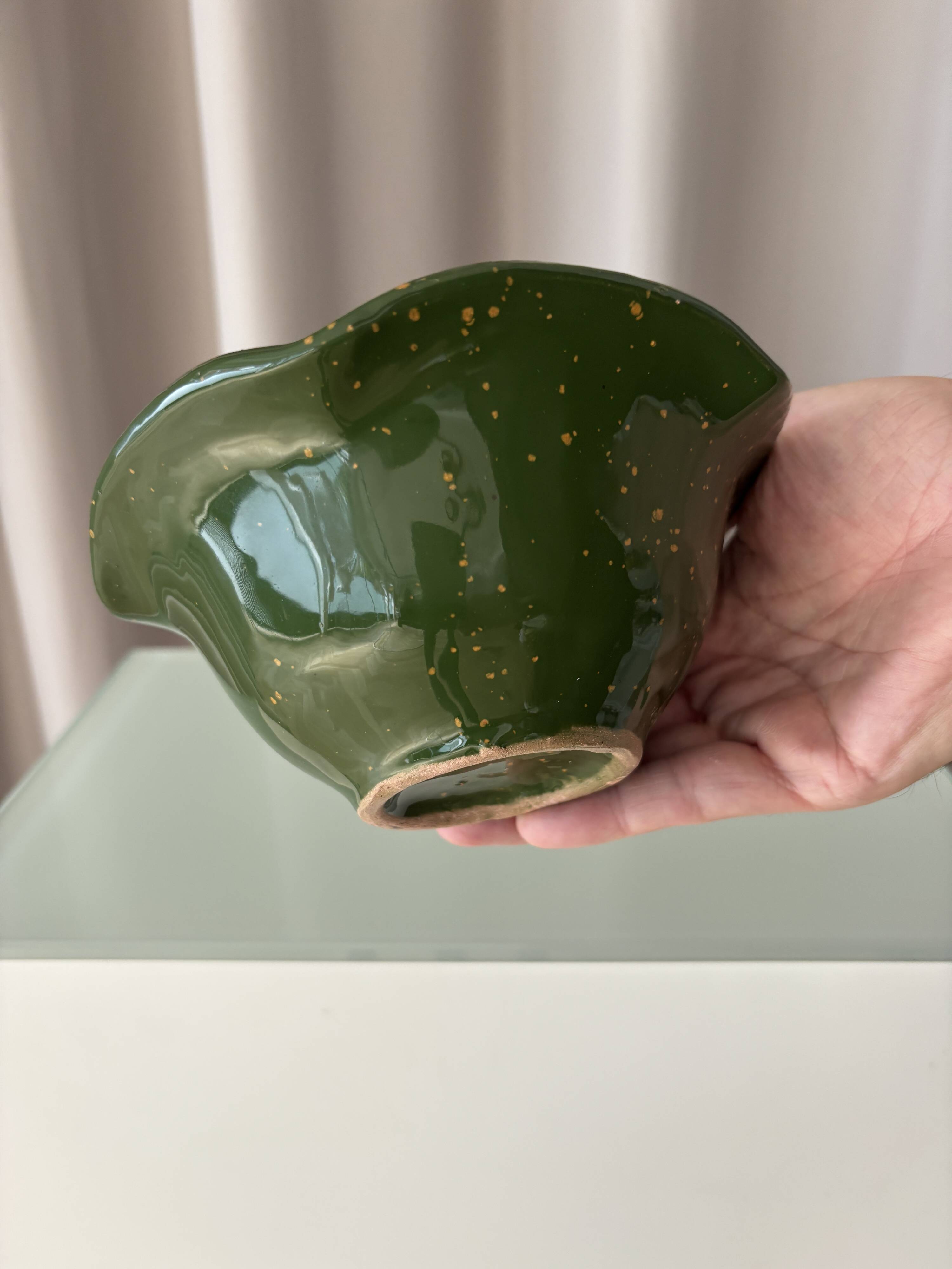 Ensemble de 4 bols en céramique vintage | Vert véritable avec glaçure jaune