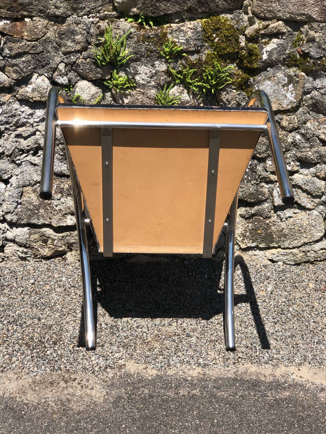 Pair of 2 atypical armchairs wood, chrome and leather vintage 1980