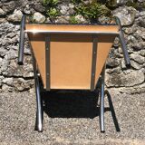 Pair of 2 atypical armchairs wood, chrome and leather vintage 1980