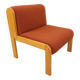 Fauteuil chauffeuse Fröscher vintage en tissu orange et bois des années 70 80