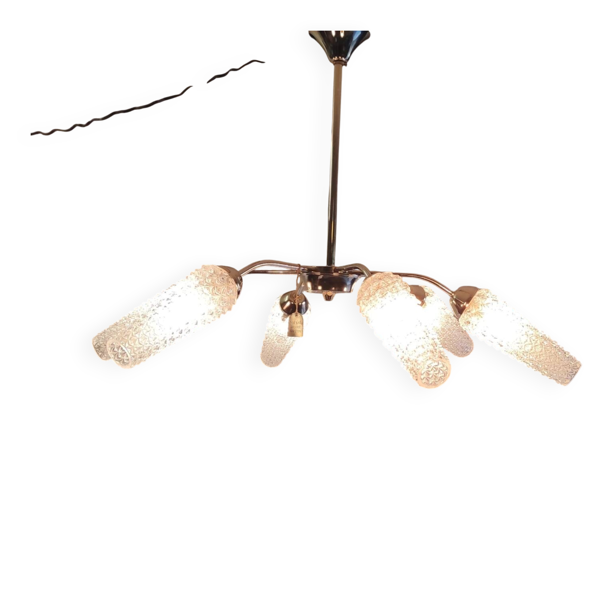 Chandelier with 6 lights in gold-plated metal and glass tulip - mid 20th century.