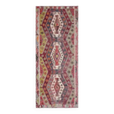 1970s Vintage Turkish Handmade Wool Cotton Colorful Kilim Rug 157x365