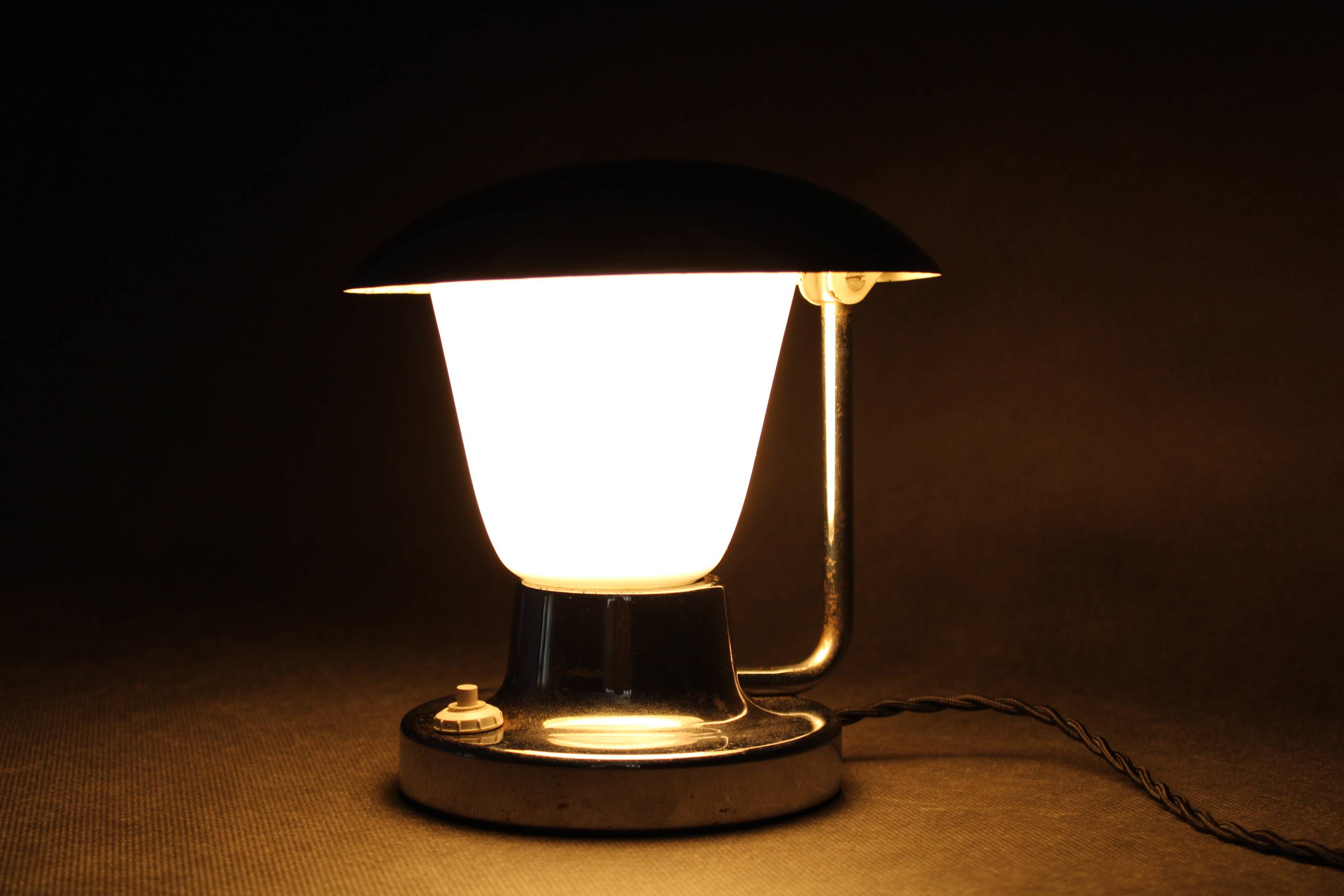 Napako Art Deco chrome and opal glass table lamp, Czechoslovakia 1930s