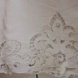 Old sheet with monograms and wide hand made embroider.