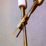 Pair of double crossed brass and opaline sconces, Maison Arlus, France, Mid-Century