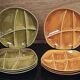 Set of 8 fondue plates Salins France in green and brown.
