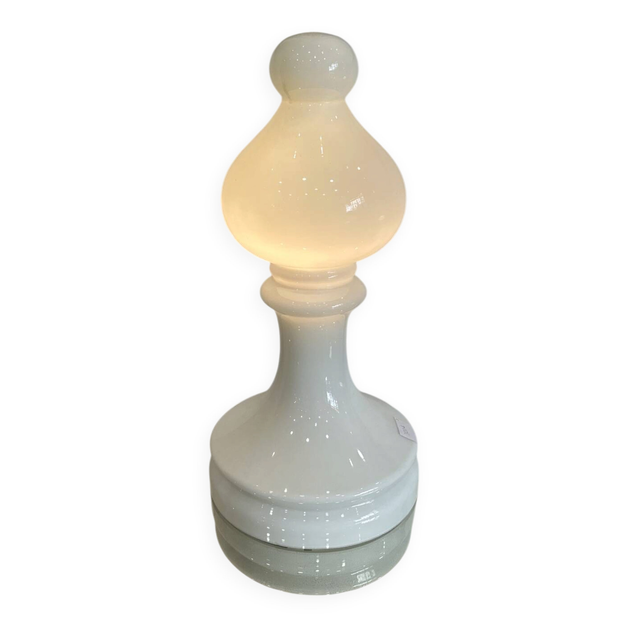 Lampe Opaline blanche forme de pion d’echec, Vintage