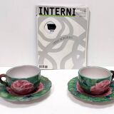 Pair of Green Earthenware Tea /Coffee Cups with Floral Motifs by Zaccagnini