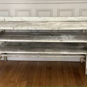 Old workbench, a piece of wooden and metal furniture.