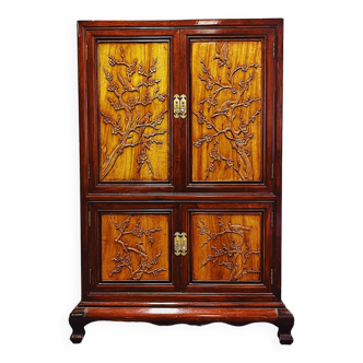 Chinese Bridal Cupboard with Wood Carving Details