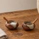 Shaped stoneware salt shakers, free form, 1970s ceramic.