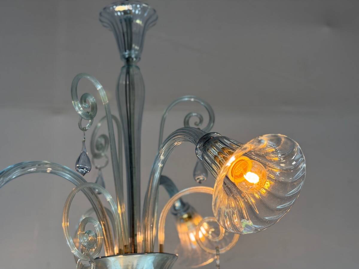 Venetian lustre in grey-blue Murano glass, circa 1930.
