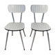 Duo of white formica chairs marble effect 70s