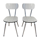 Duo of white formica chairs marble effect 70s