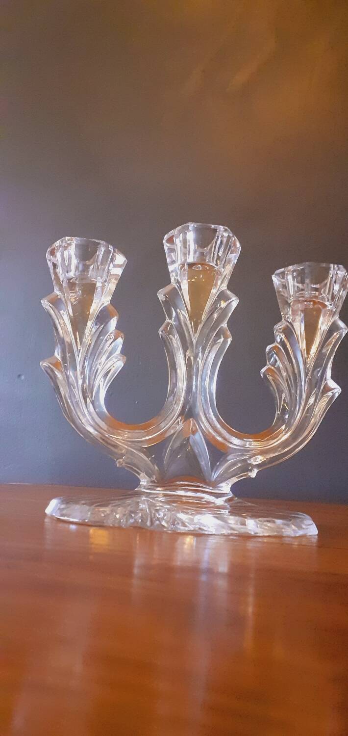 Vintage tripod candle holder from the 70s in molded glass