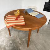 Scandinavian round teak table with extension