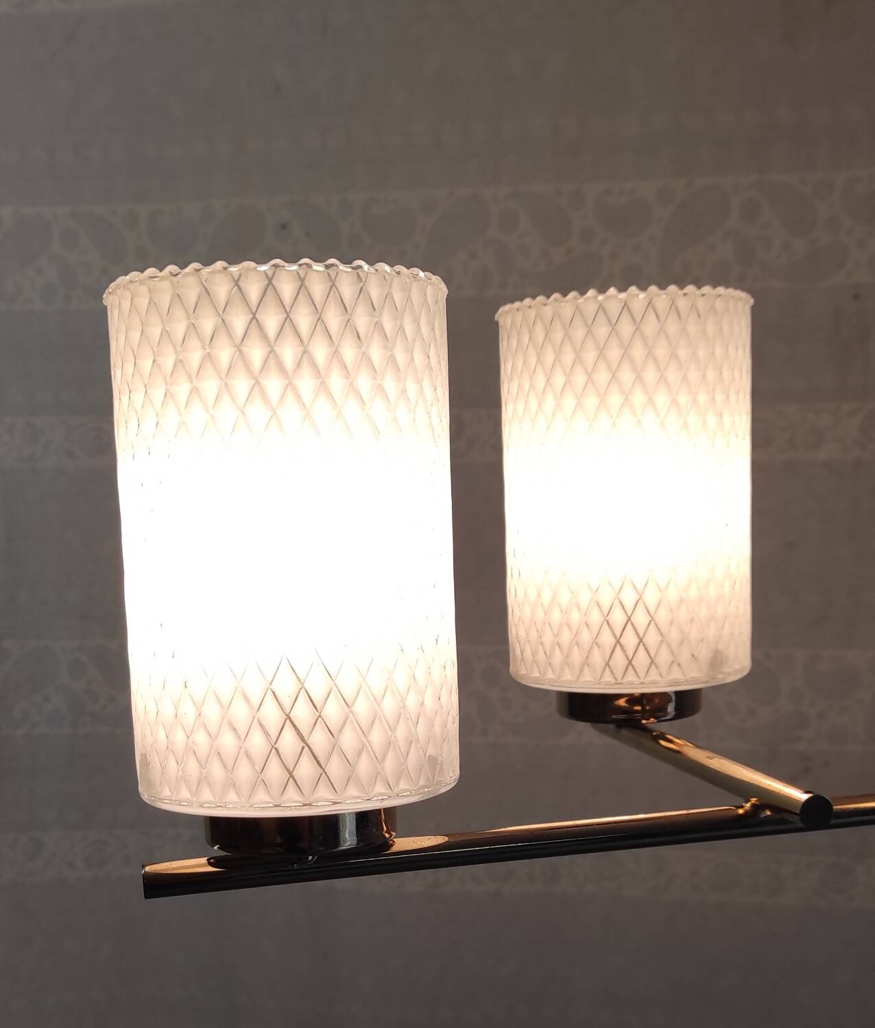 Modernist chandelier 4 lights in golden brass - 50s/60s