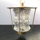 Suspension ancienne lanterne métal doré avec verre moulé années 70 vintage