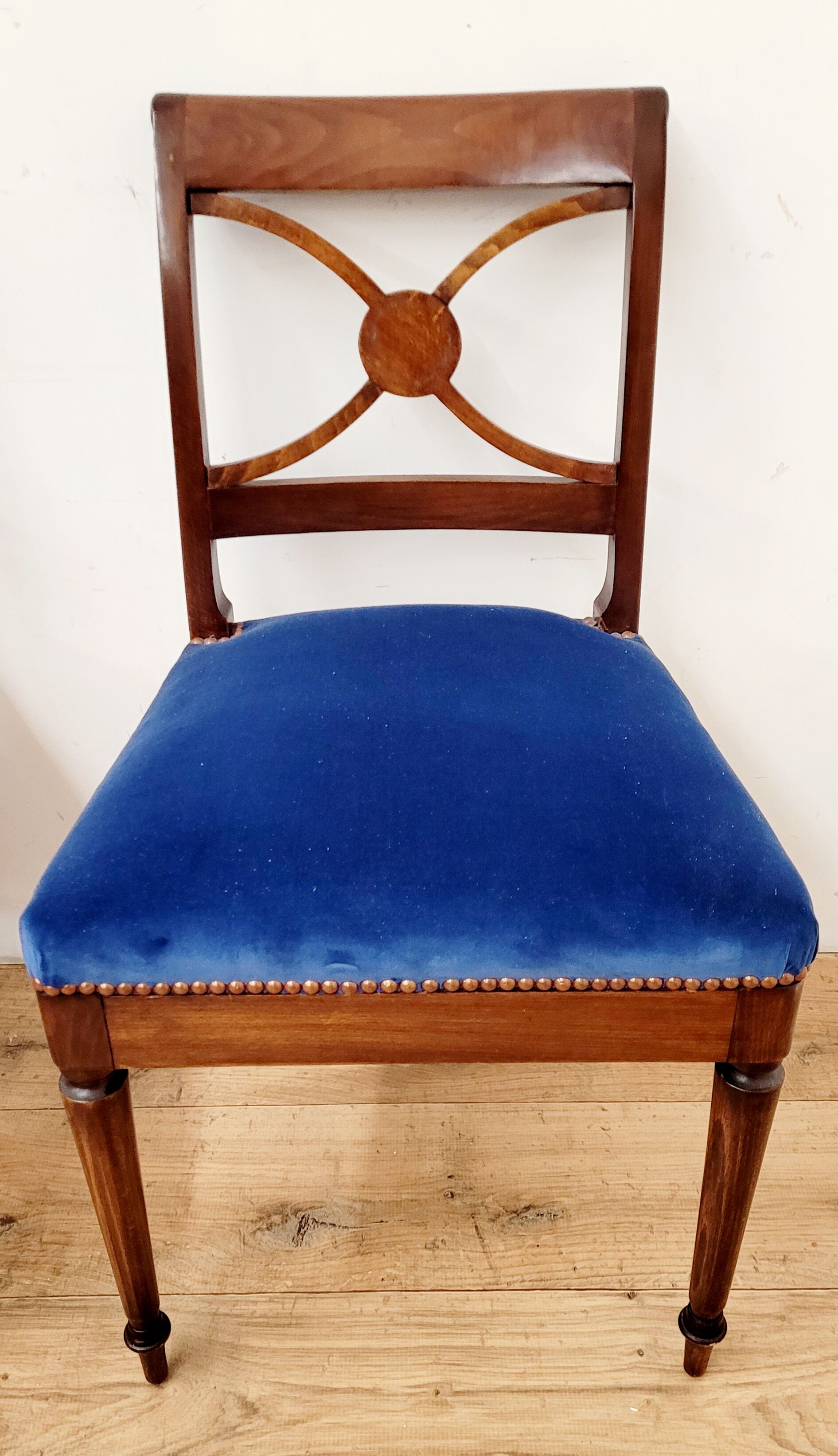 Six chairs in azure blue wood