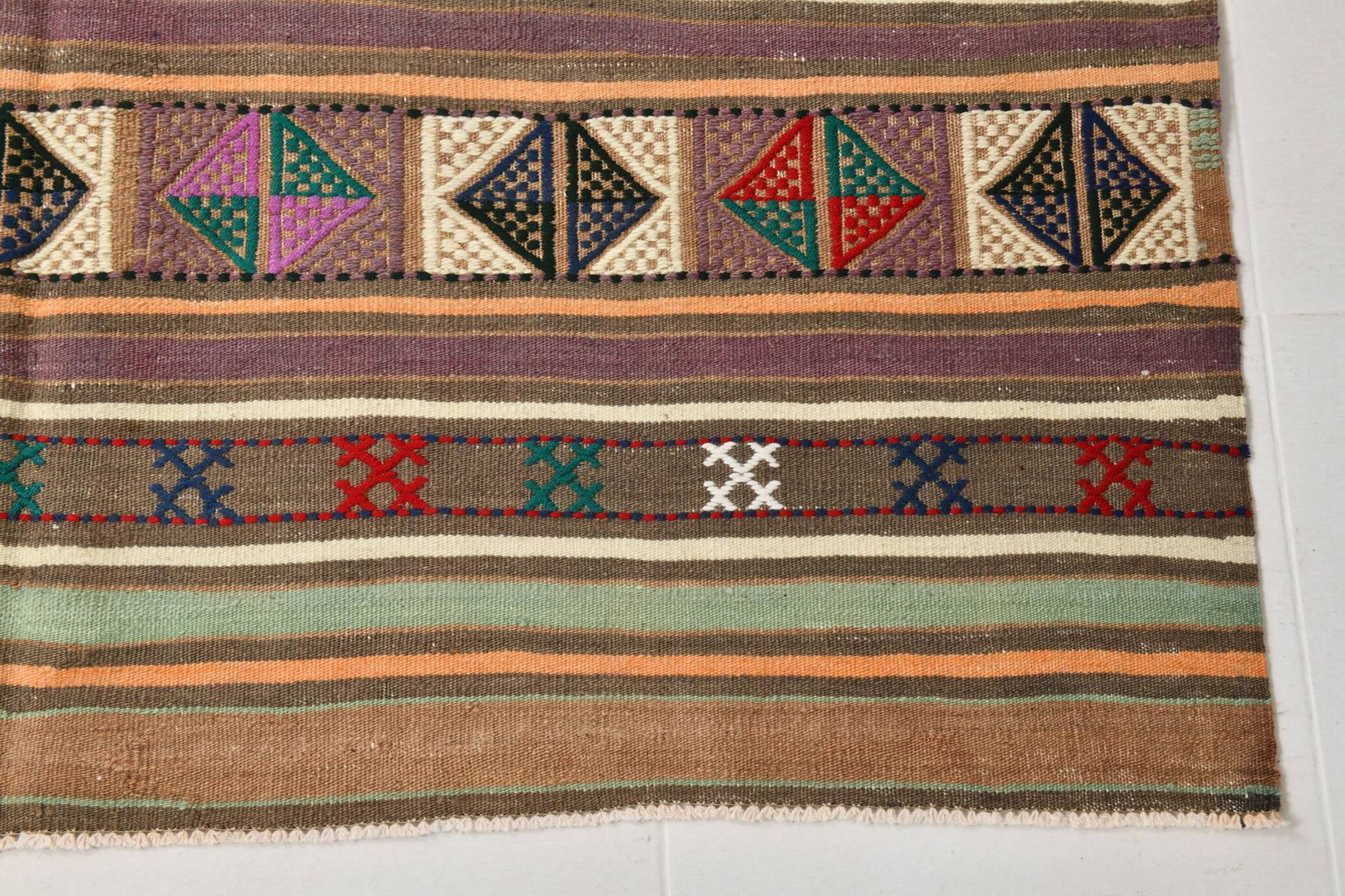 Tapis kilim vintage en laine, motifs géométriques et tons pastel,146x224 Cm