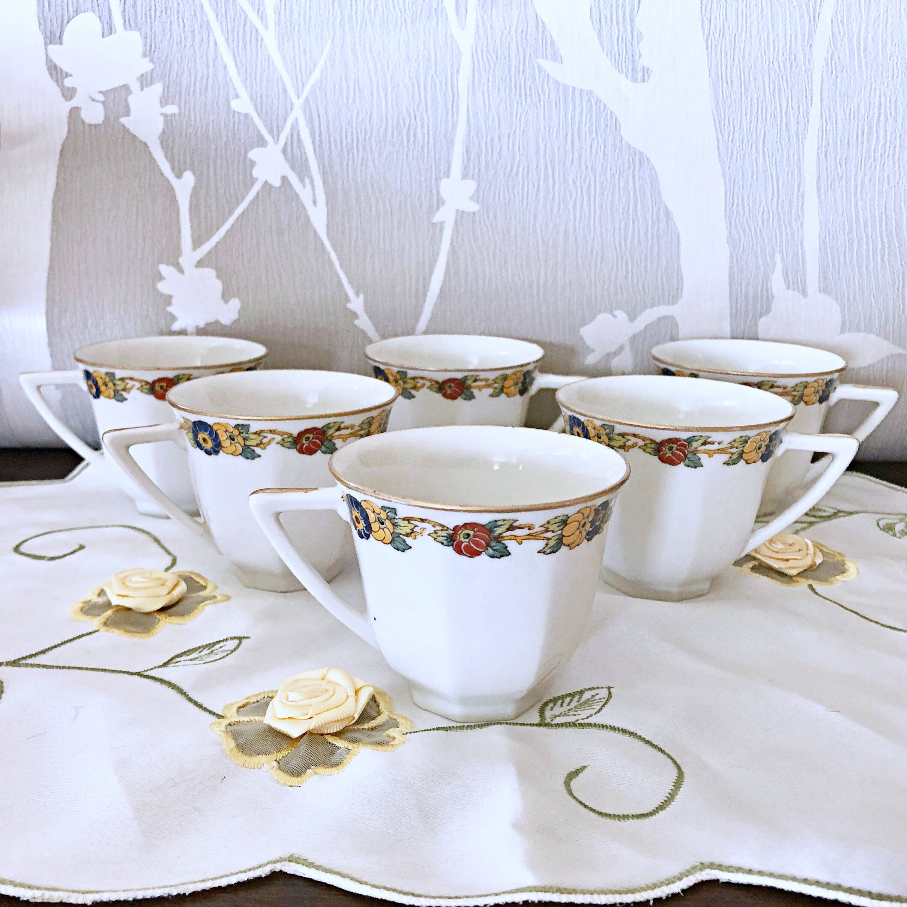 6 Limoges porcelain coffee cups Jean Boyer France vintage