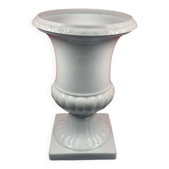 Large Medicis vase on shower foot, gadroons, Limoges porcelain 38 cm