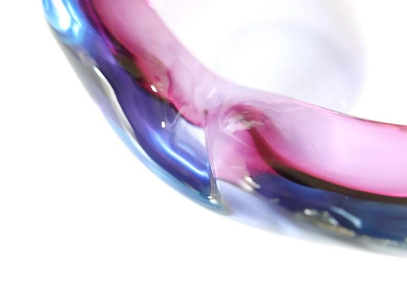 Vide poche Murano en verre rose et violet, années 50