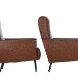 Pair of armchairs Skaï vintage brown An 60