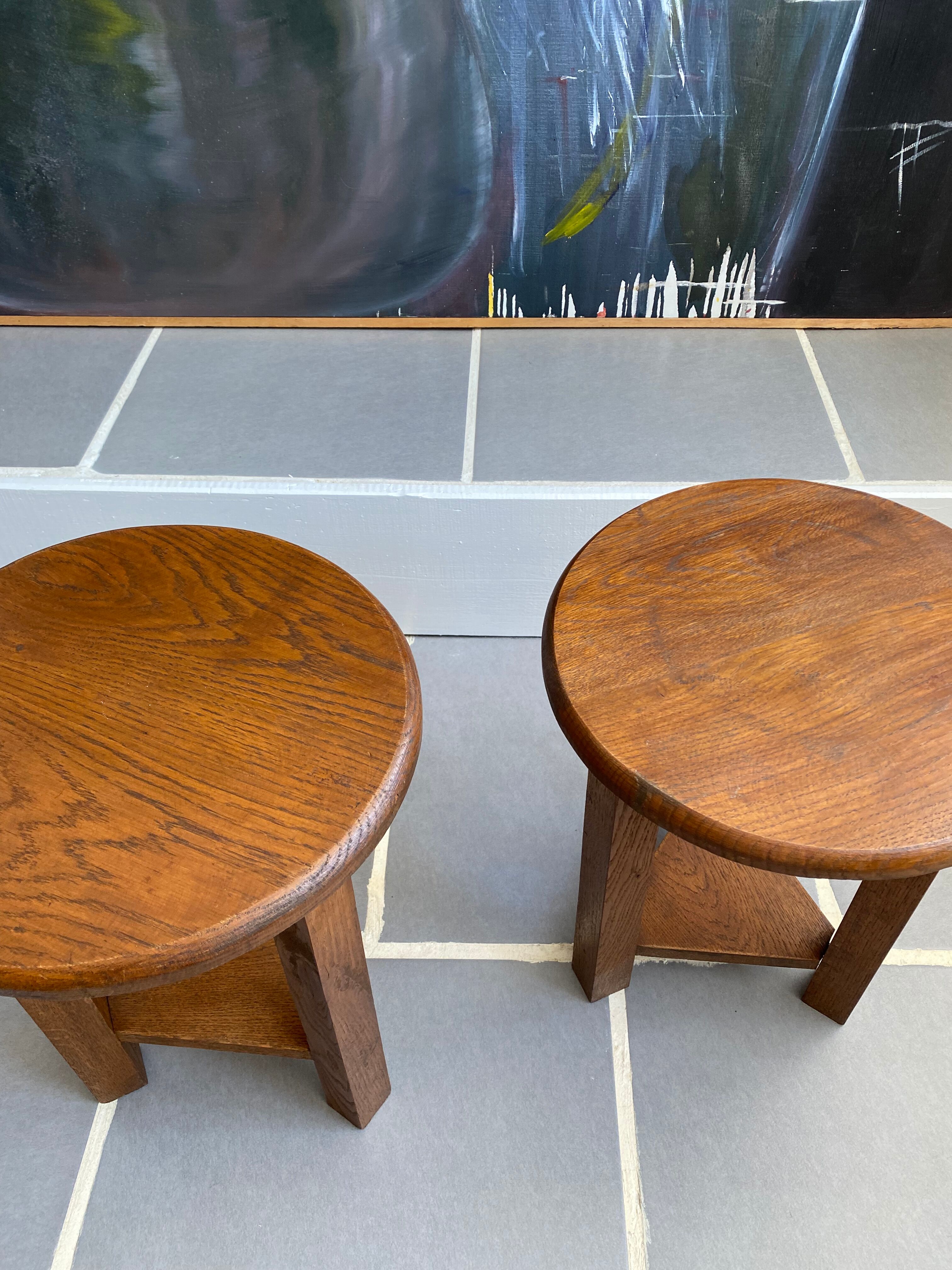 2 Vintage Tripod Oak Stools 50s