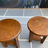 2 Vintage Tripod Oak Stools 50s