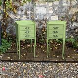 Pair of Louis XV style khaki bedside tables