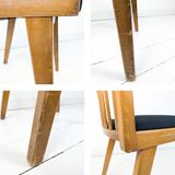 Chaise vintage Mid-Century à barreaux en bois massif avec assise à ressorts